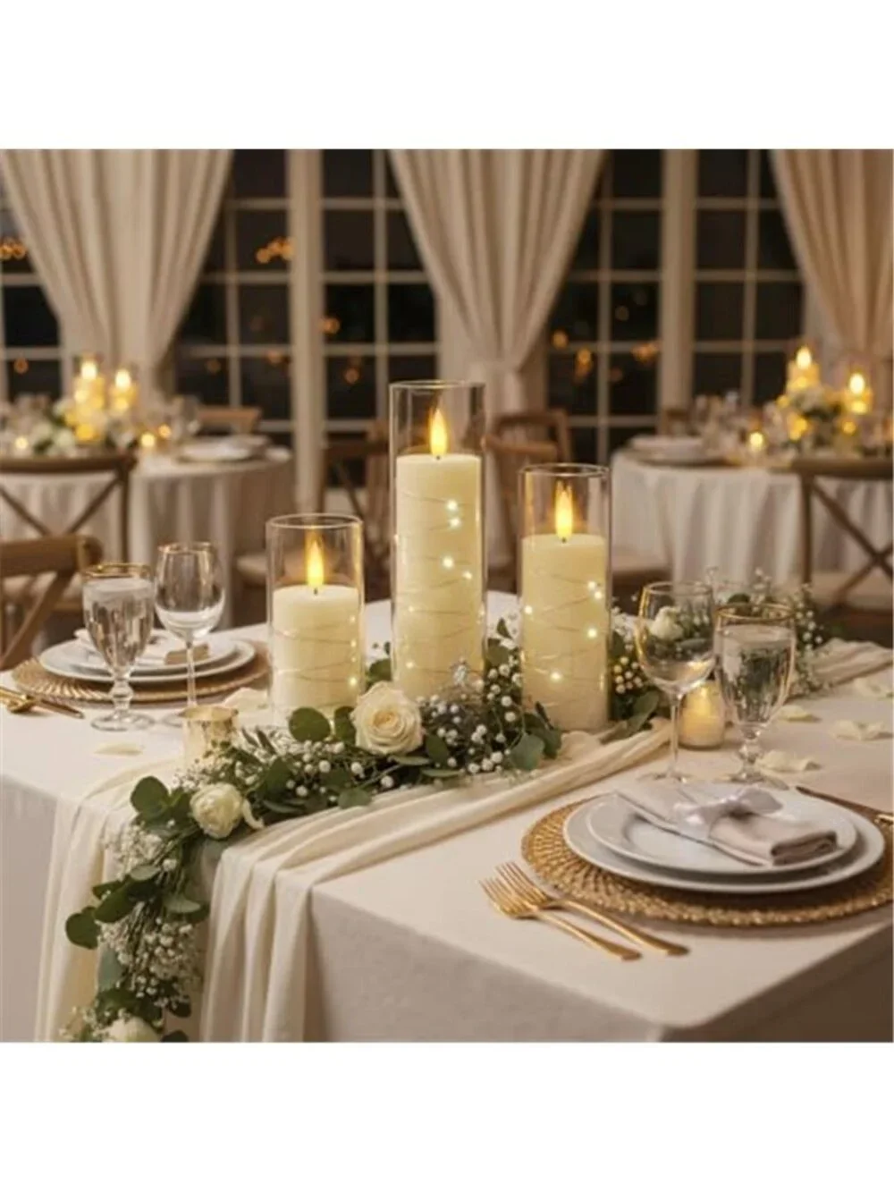 Flameless LED Candles Ivory Battery Operated Flickering Remote Timer 5 Piece Set